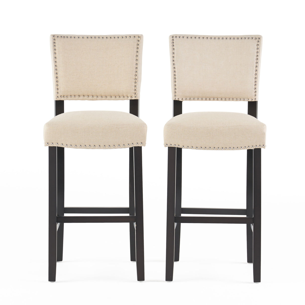 Barstools With Rivet Decoration (Set of 2), Wood Frame, Bar Chairs For Kitchen Island - Beige