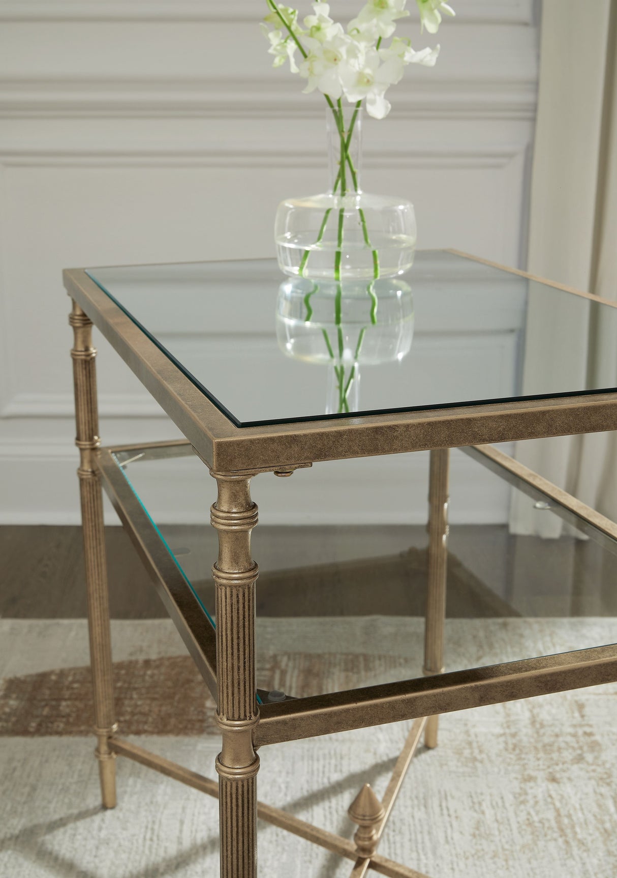 Cloverty - Rectangular End Table - Aged Gold Finish