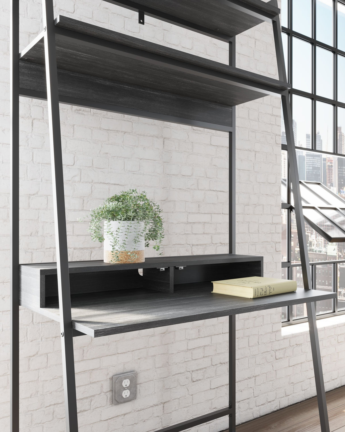 Yarlow - Home Office Desk and Shelf - Black