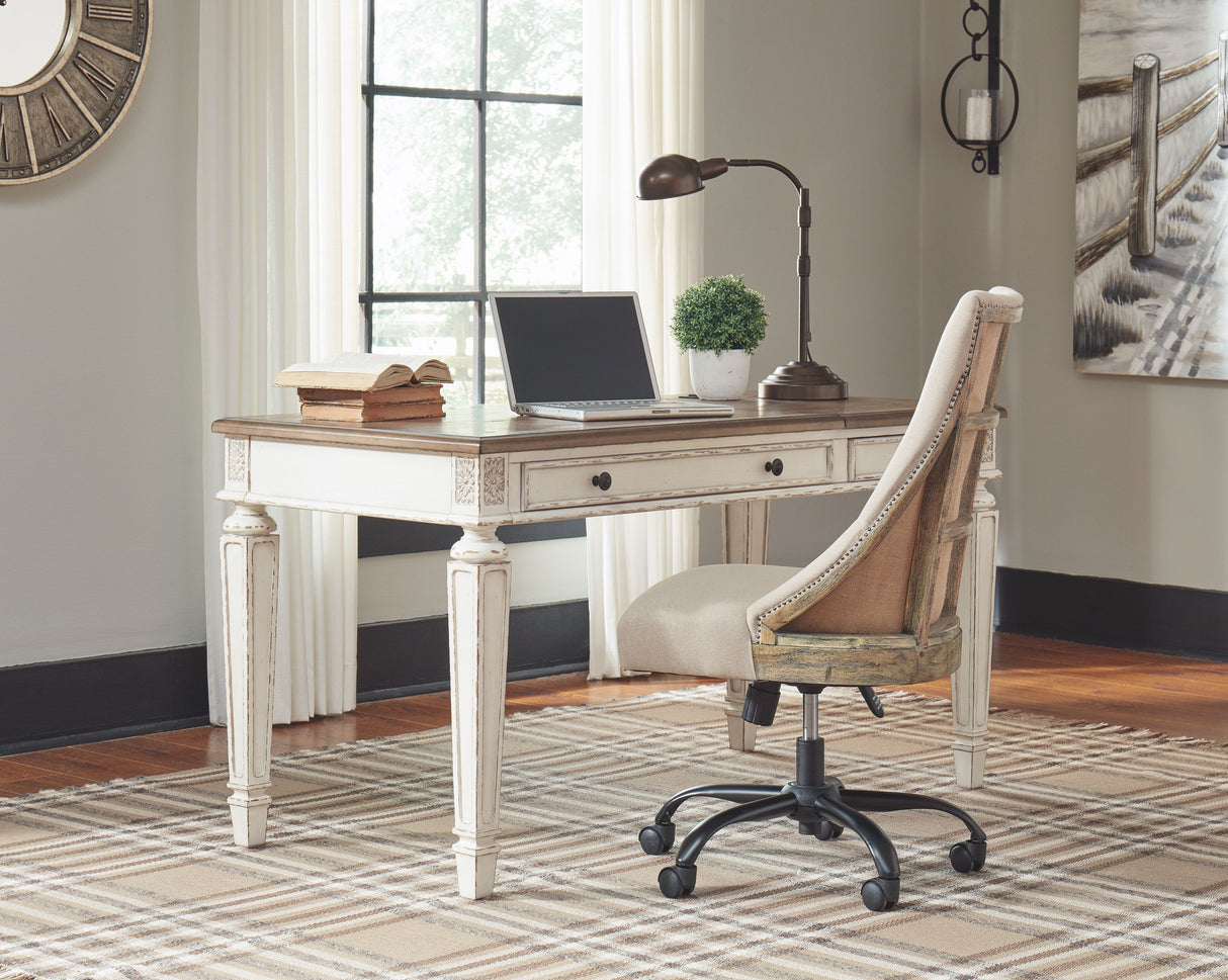 Realyn - Home Office Lift Top Desk - White / Brown