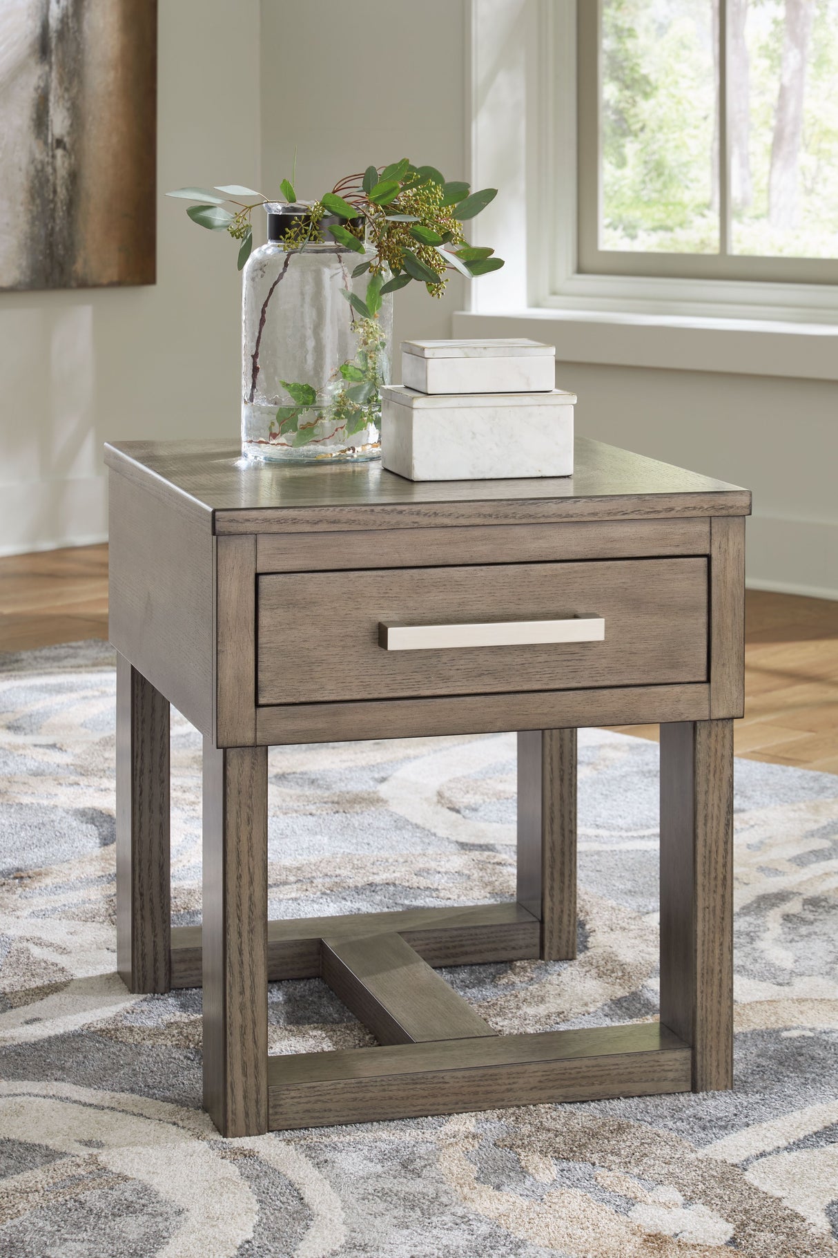 Loyaska - Rectangular End Table - Grayish Brown