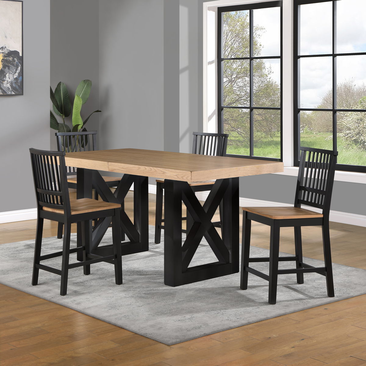 Magnolia - 5 Piece Counter Table Dining Set - Black / Light Brown