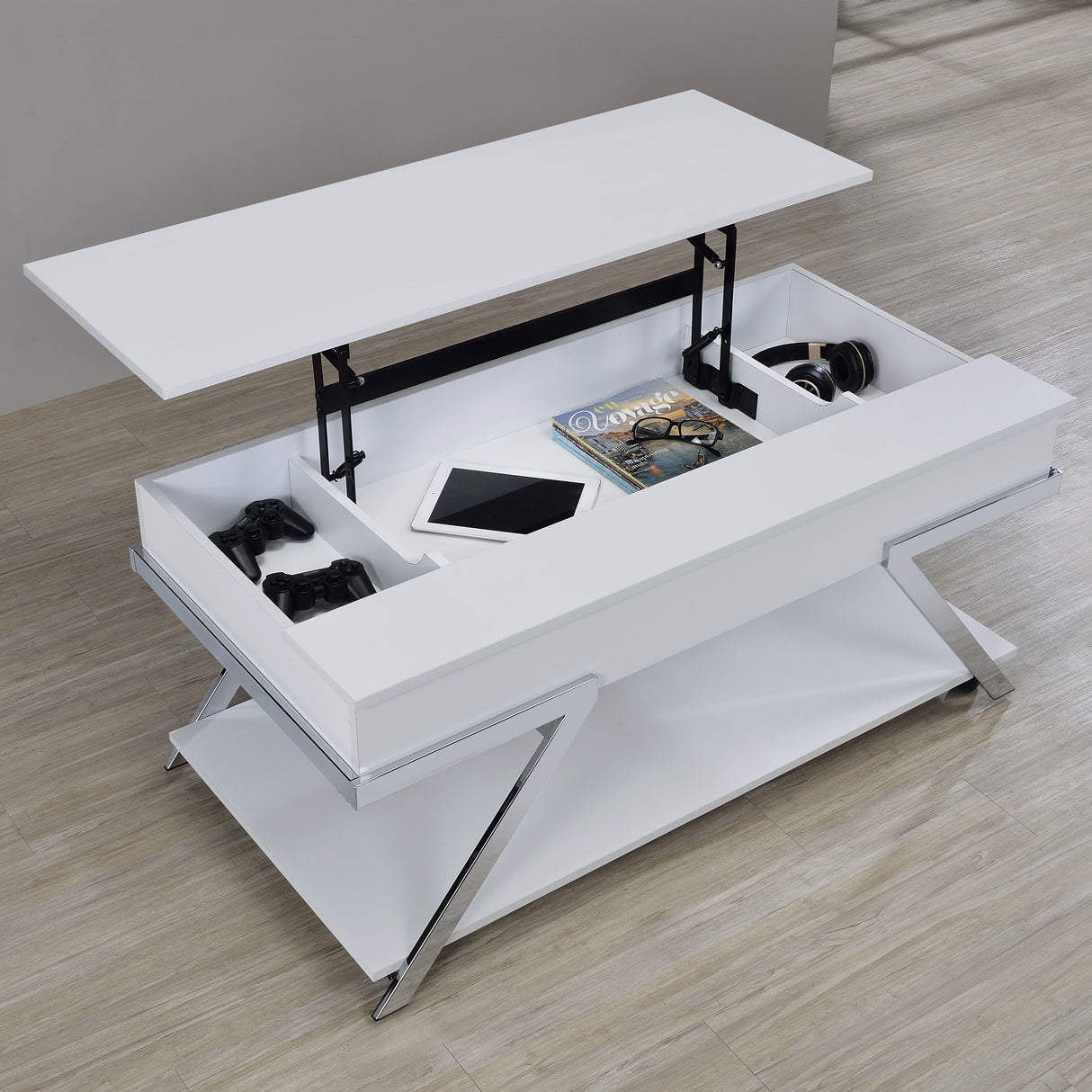 Zena - Lift-Top Cocktail Table With Casters - White
