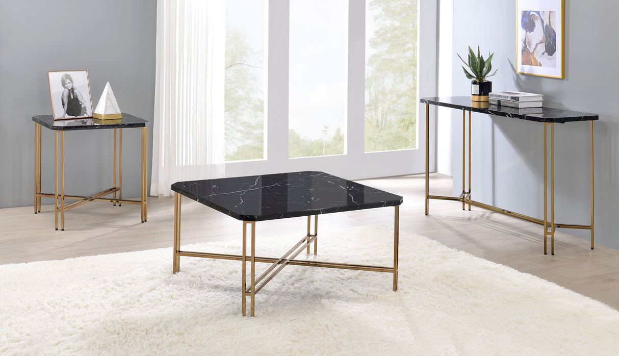 Daxton - Faux Marble Top Square Cocktail Table - Black