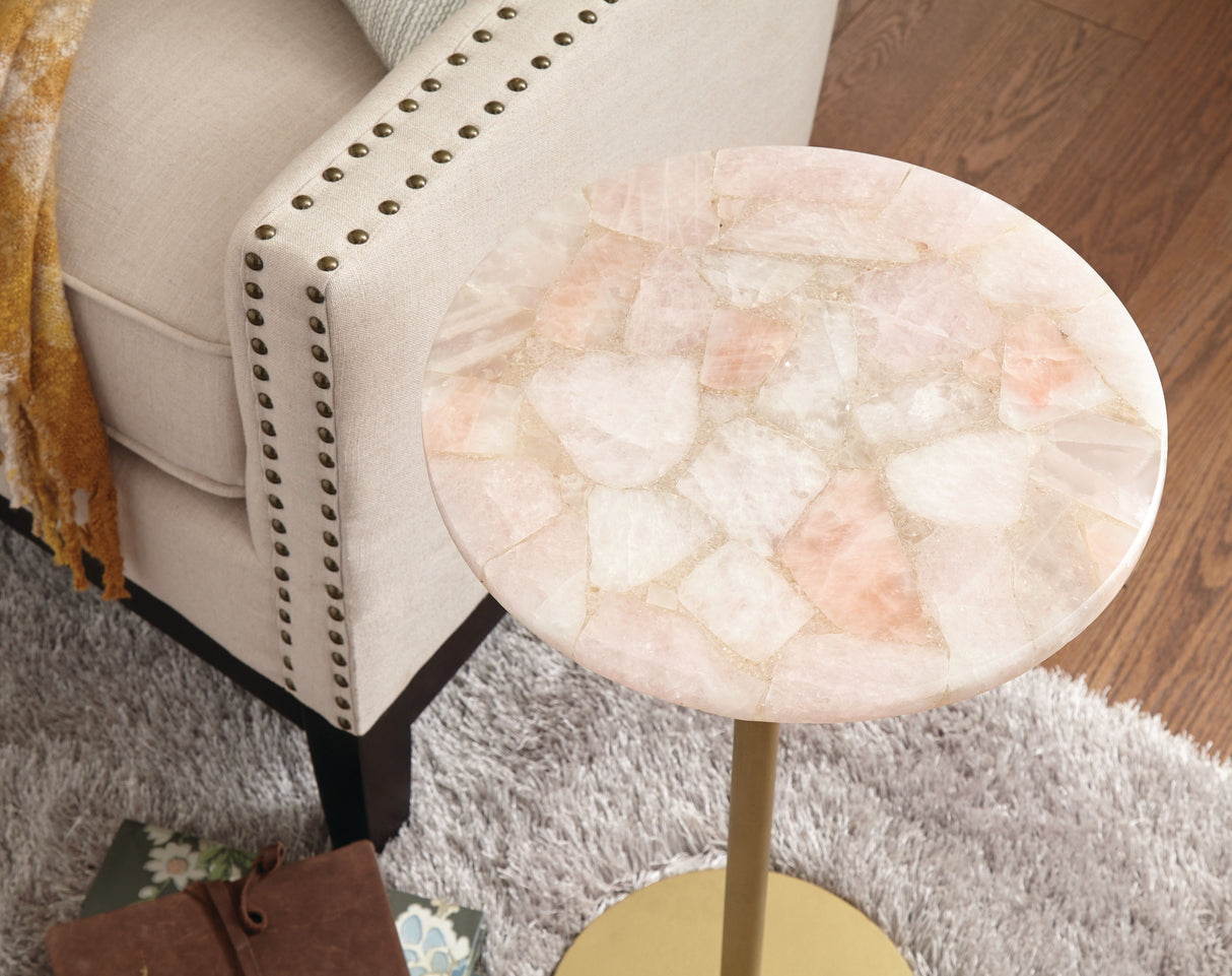Rosie - Rose Quartz Top Chairside Table - Beige