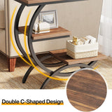 C-Shaped 3 Tier Side Table - Rustic Brown