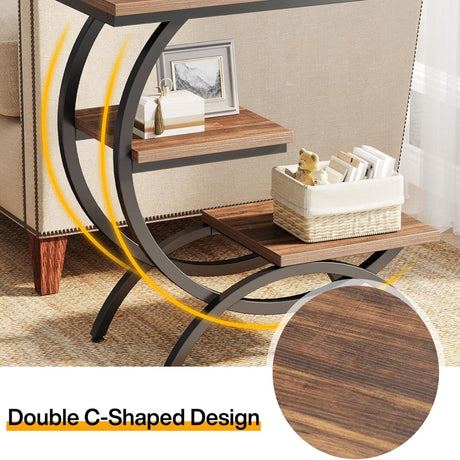 C-Shaped 3 Tier Side Table - Rustic Brown