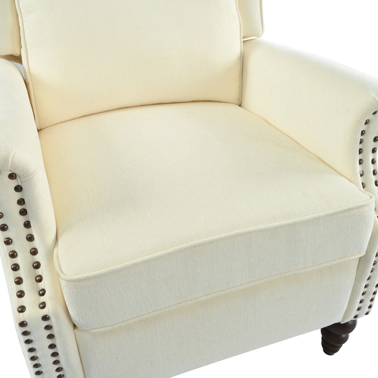 Push Back Recliner Chair Upholstered Recliner Armchair With Classic Wing Back And Solid Gourd-Shaped Legs