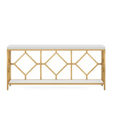 Extra Long Sofa Table With Diamond Pattern Frame, 2 Tier Open Storage For Living Room - White / Gold
