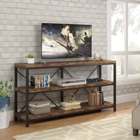 Console Table With 3 Tier Storage Shelves Finish, Slim Narrow Design For Living Entryway - Brown / Black