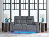 Studio Cave - Steel - Power Reclining Loveseat with Console