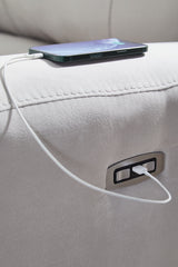 Social Pointe - Pearl / Ash - Power Recliner / Adjustable Headrest