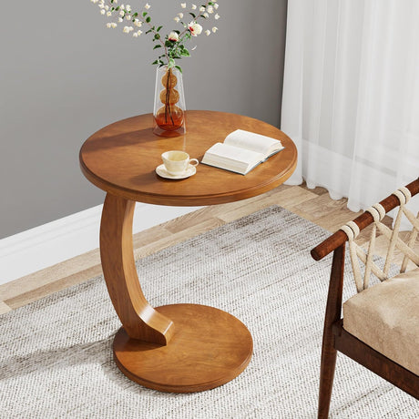 C-Shaped Round End Table - Brown