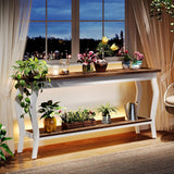 Console Table With Design, Extra Long Sofa Table For Living Entryway - Brown / White