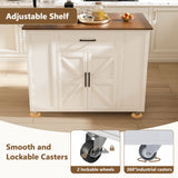 Rustic Movable Kitchen Island On Wheels With Storage & Power Outlet - White