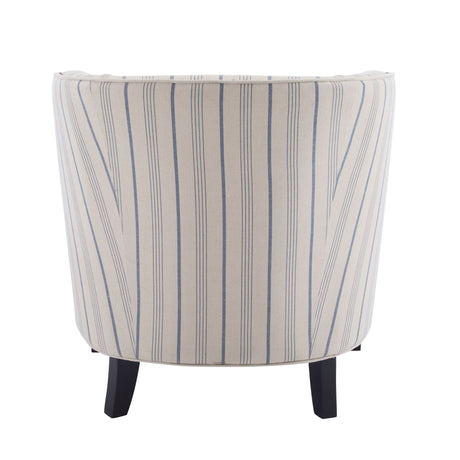 Transitional Upholstered Stripe Barrel Chair With Birch Wood Legs And Plush Cushioned Seat - Beige / Blue Stripe