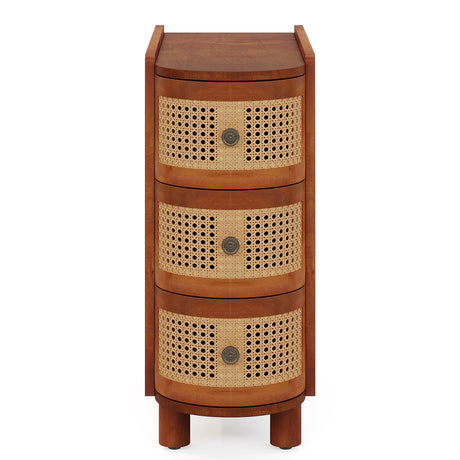 Narrow 3 Drawer End Table, Compact Nightstand For Living Room - Brown Oak