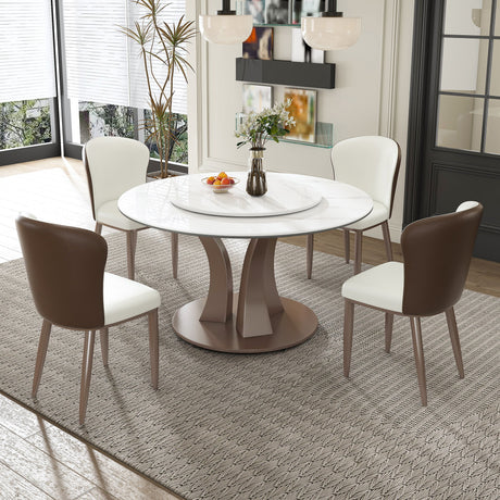 Table With Rotating Tray Scratch & Heat For Kitchen & Restaurant, 4 Chairs - White