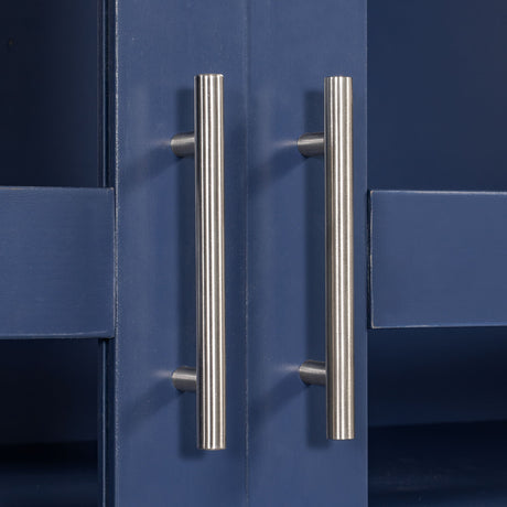 Kitchen Pantry, Freestanding Kitchen Storage Cabinet Display Cabinet With Glass Doors And 4 Built In Drawers For Living Room, Home Office - Blue