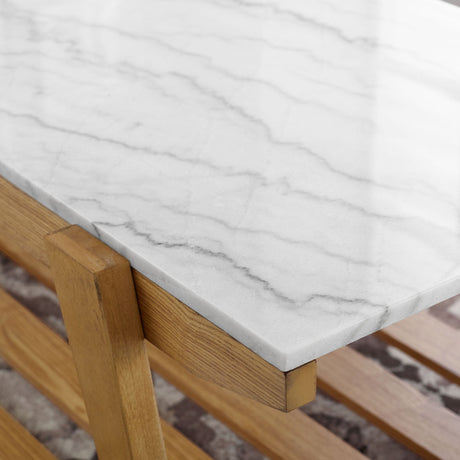 Celeste - White Marble Top Coffee Table - Brown