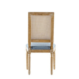 French Country Dining Chair With Rectangular Cane Backrest And Smooth Upholstered Seating