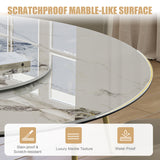 Luxury Round 59" Sintered Stone Dining Table With Stainless Steel Hourglass Base, Scratch & Heat Resistant Surface - Golden / White