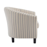 Modern Barrel Fabric Striped Barrel Chair With Channel Stitching - Beige / Blue Stripe