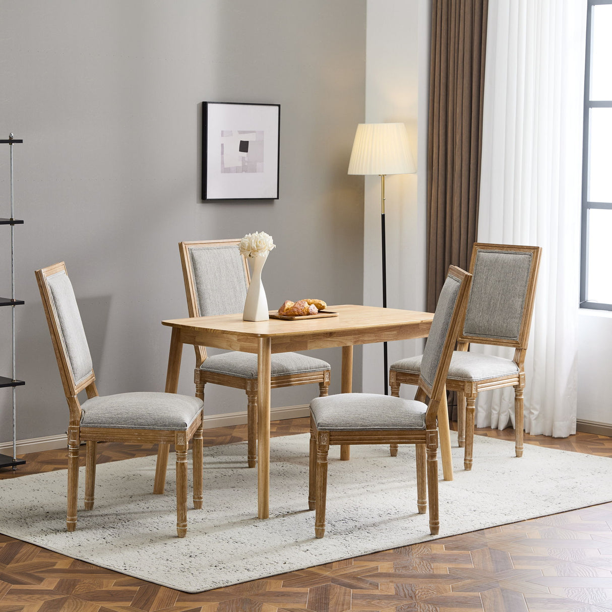 French Country Style Dining Chair With Upholstered Seating And Fluted Legs