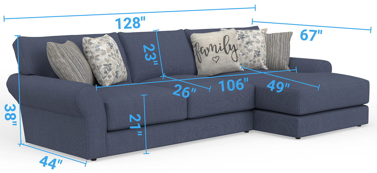 Cape May - Sofa Chaise With Comfort Coil Seating And 5 Accent Pillows