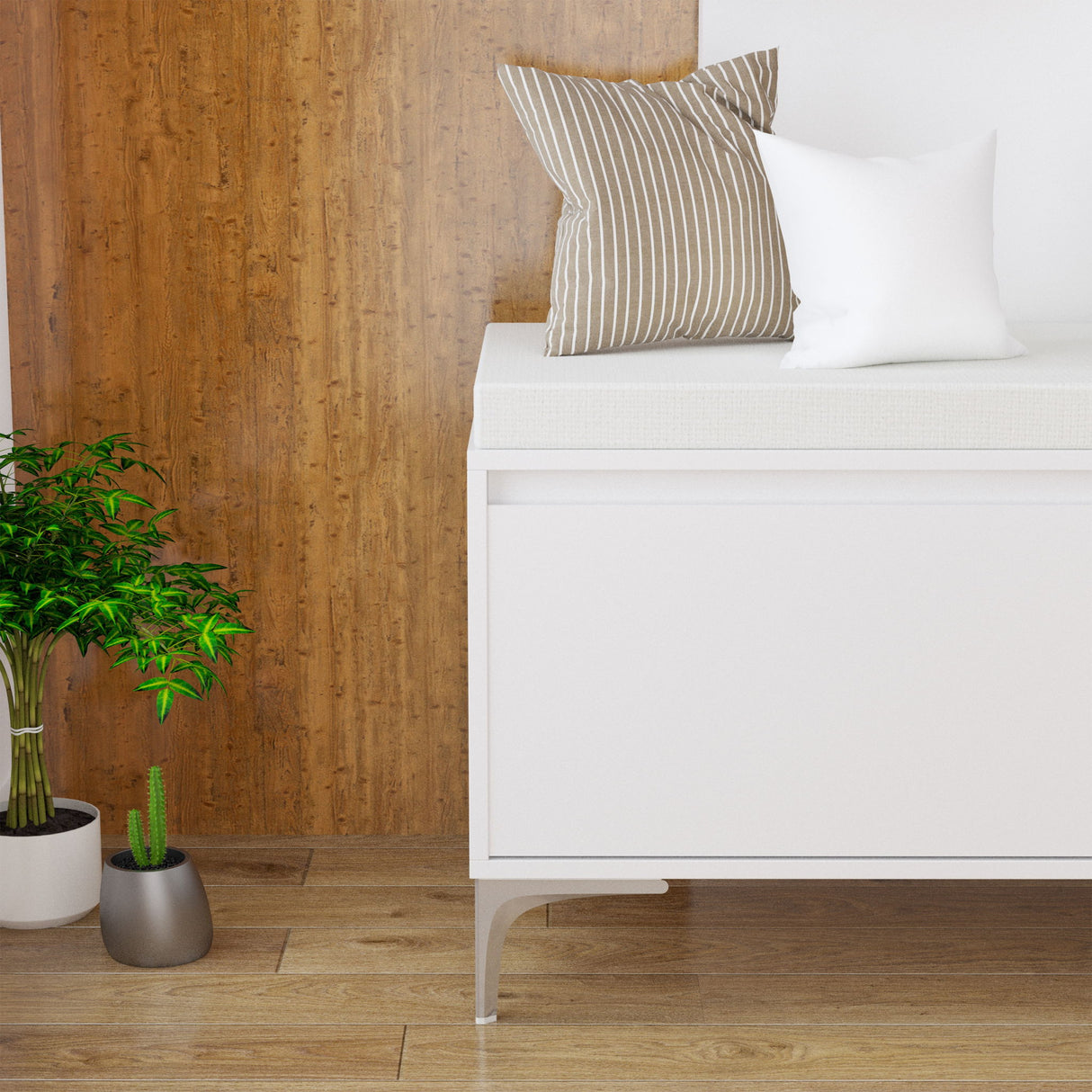 Wall Mounted Entryway Shelf With Hooks And Storage Bench Set - Off White