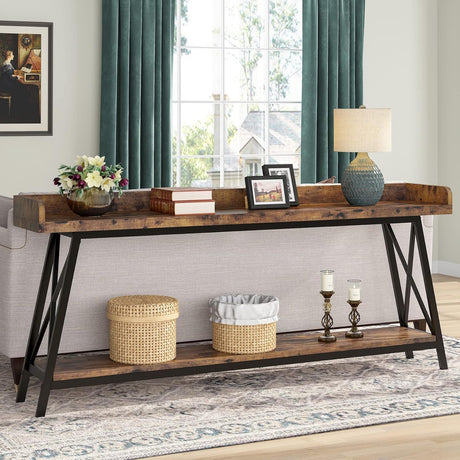 Extra Long Console Table For Living Room - Rustic Brown