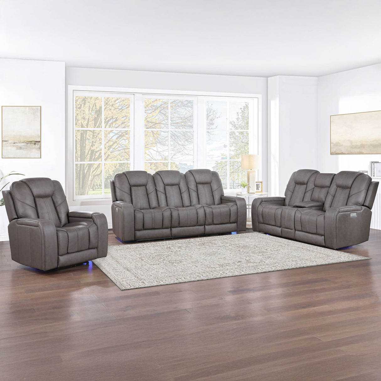 Daniel - 3 Piece Triple-Power Leather Reclining Set - Gray