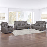 Daniel - 3 Piece Triple-Power Leather Reclining Set - Gray