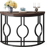 Semi Circle, Half Moon Console Table For Entryway With Geometric Base For Living Hallway - Rustic Brown