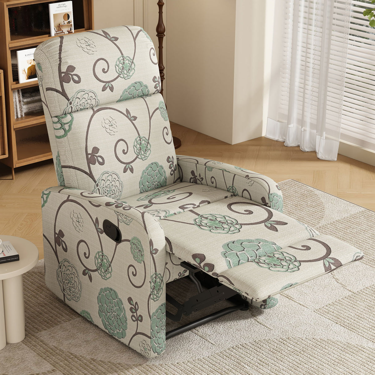 Modern Manual Recliner, Home Theater Chair With Adjustable Backrest For Living Room - Beige / Blue