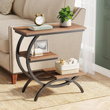 C-Shaped 3 Tier Side Table - Rustic Brown