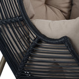 Cori - Outdoor Patio Egg Chair, With Cushion - Black / Khaki