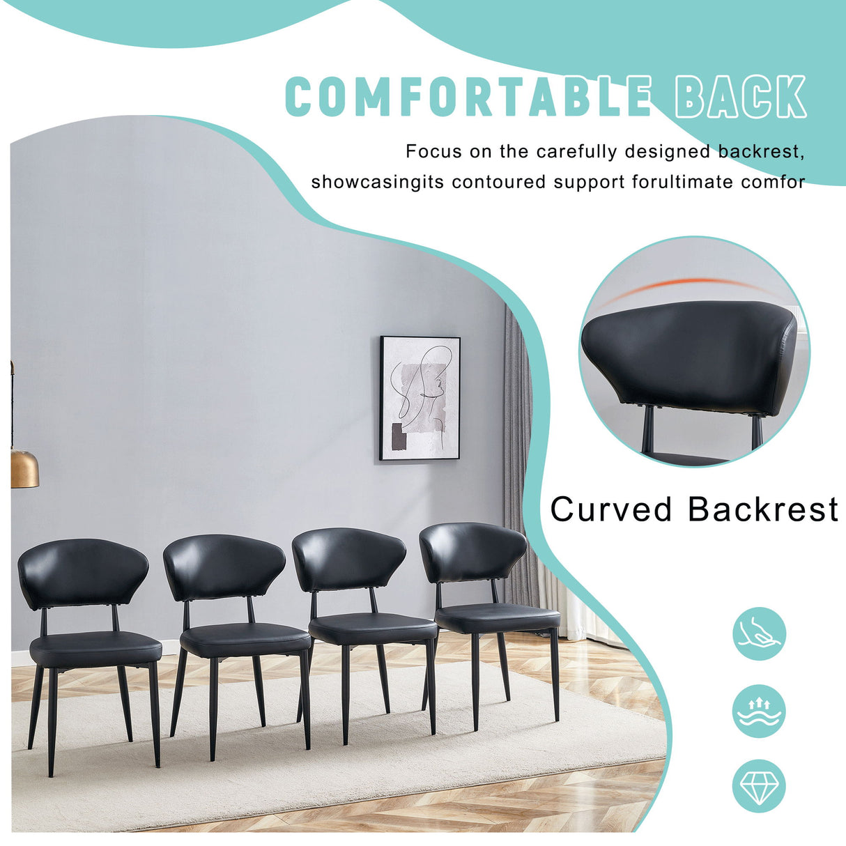 Minimalist Ergonomic Dining Chair With Curved Backres (Set of 4)