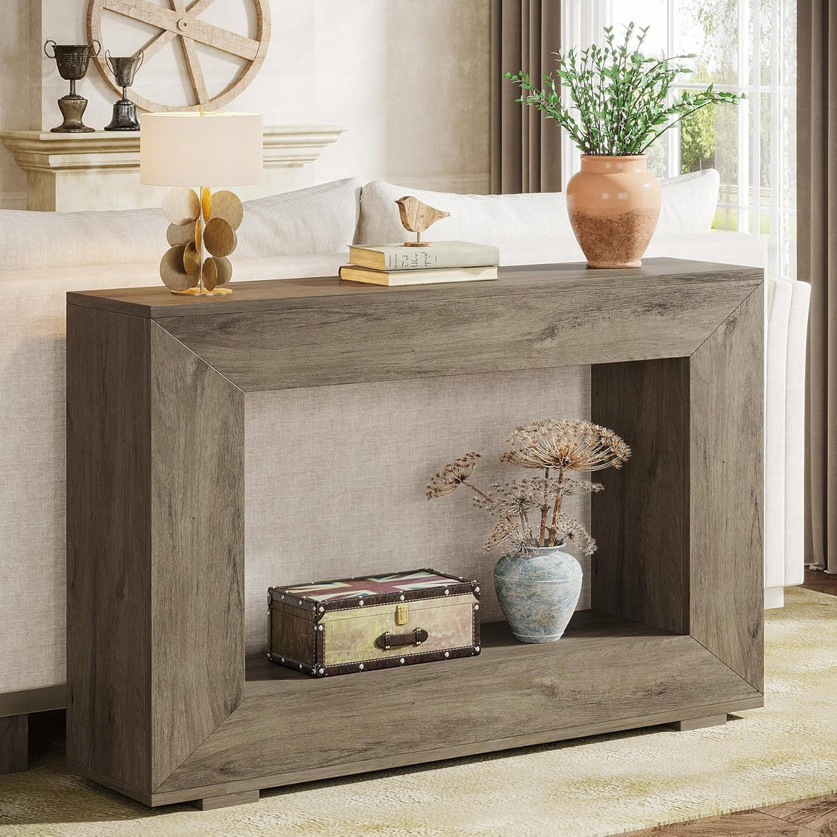Narrow Entryway Storage Console Table With Open Shelf