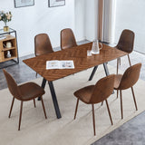 Suede Backrest Chairs With Metal Legs & Herringbone Dining Table Set