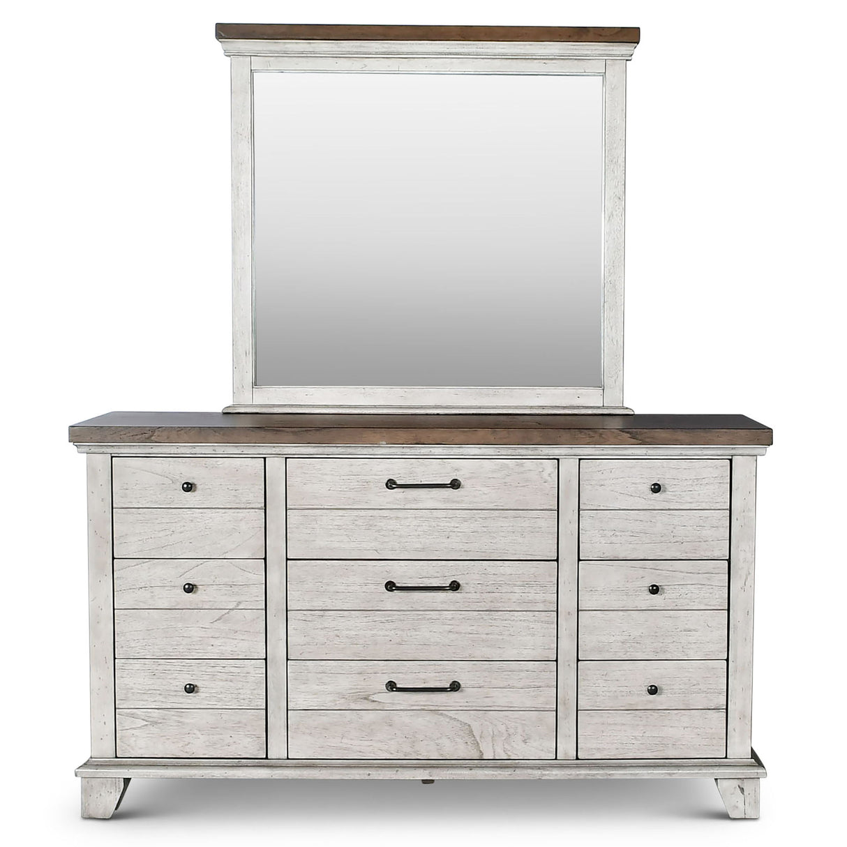 Bear Creek - Dresser & Mirror - Whitewashed Gray