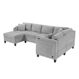 U Shaped Sectional Sofa, Corner Living Room Couch With Built In Cup Holders, Storage, USB Ports