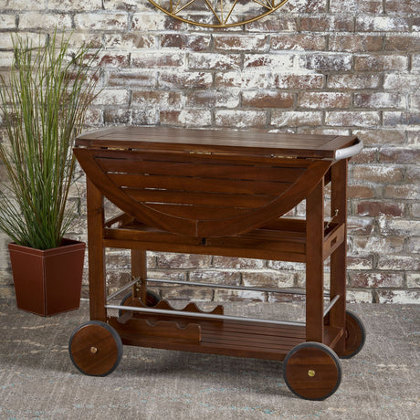 Wood And Aluminum Bar Cart With 2 Shelves - Oak / Silver