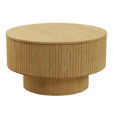Modern Circular Coffee Table With Stripe Design And Storage Space