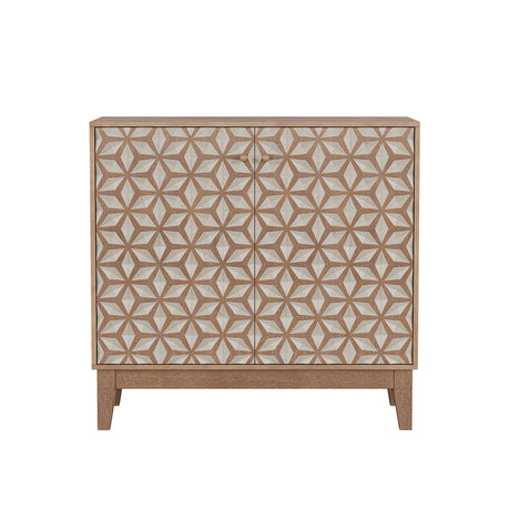 Geometric Design Sideboard With 2 Doors And Adjustable Shelves - Tangerine / Walnut