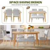 Rustic Farmhouse Dining Room Rectangular Table With 4 Upholstered Chairs And Bench