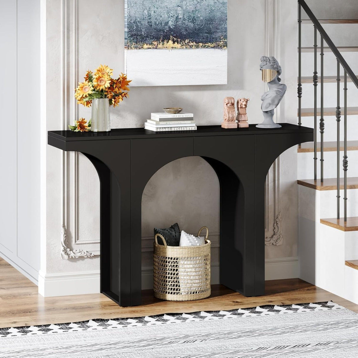 Console Table With Arched Base For Entryway - Black