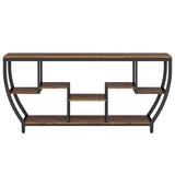 Extra Long Entryway Console Sofa Table With 7 Tier Shelves - Brown / Black