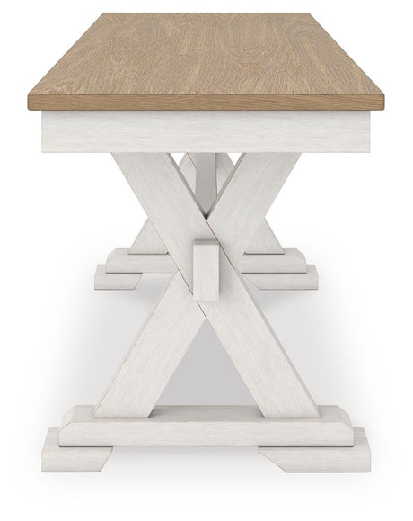 Purlaney - Large Dining Room Bench - Antique White / Natural