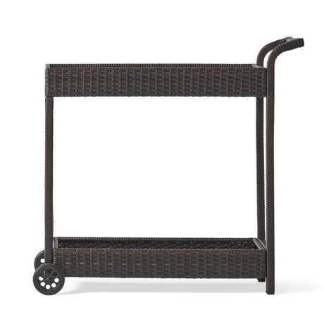 Resin Wicker Bar Cart With Metal Frame - Brown
